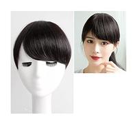 Peluca Pieza de peluca de cabello real for niñas con flequillo falso Pieza de peluca de cabello suave con flequillo grueso Qi Bangs Pelucas diarias(Black,C)