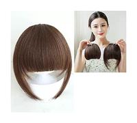 Peluca Pieza de peluca de cabello real for niñas con flequillo falso Pieza de peluca de cabello suave con flequillo grueso Qi Bangs Pelucas diarias(Light brown,B)