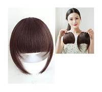 Peluca Pieza de peluca de cabello real for niñas con flequillo falso Pieza de peluca de cabello suave con flequillo grueso Qi Bangs Pelucas diarias(Dark brown,B)