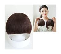 Peluca Pieza de peluca de cabello real for niñas con flequillo falso Pieza de peluca de cabello suave con flequillo grueso Qi Bangs Pelucas diarias(Dark brown,A)
