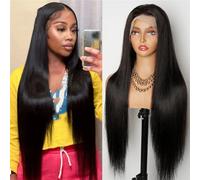 Peluca prontal de encaje recto Pelucas de cabello humano para mujeres Pre-Depiladas Encaje transparente pree Parte Media Color Natural