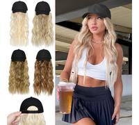 Peluca Qlenkay con gorra de b isbol de 24 pulgadas de largo, extensiones onduladas y rizadas, postizo sint tico con gorra ajustable, cabello ondu