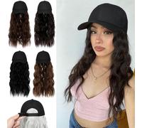 Peluca Qlenkay con gorra de b isbol de 24 pulgadas de largo, extensiones onduladas y rizadas, postizo sint tico con gorra ajustable, cabello ondu