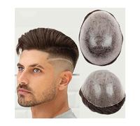 Peluca Que Cubre la Calvicie Para Hombres 0.10-0.12 Grosor Inyectado PU Piel Hombres Tupé Indio Cabello humano Hombres Prótesis capilar Onda de densidad media Sistema de reemplazo de cabello masculino