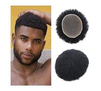 Peluca Que Cubre la Calvicie Para Hombres Afro Kinky Curly Men's Toupee 8 "x10" Full French Lace Base Hairpiece Natural Hairline Unidades de reemplazo de cabello humano # 1B Sistema de cabello rizado