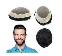 Peluca Que Cubre la Calvicie Para Hombres Durable Fino Mono Postizos Prótesis de cabello masculino 6 "Remy Cabello humano Hombres Toupee # 1B Sistemas de reemplazo de cabello negro 130% Denstiy Men's