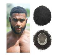 Peluca Que Cubre la Calvicie Para Hombres Frente de encaje Rizado Hombres Cabello Cómodo Afro Prótesis de cabello masculino Nudos blanqueados Top de encaje francés y PU Perímetro de piel delgada Pieza