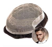 Peluca que cubre la calvicie para hombres Mens Toupee Men Wave Real Human Hair Toupee Prótesis de cabello masculino transpirable Base de encaje francés con PU alrededor de los sistemas de cabello de l