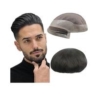 Peluca Que Cubre la Calvicie Para Hombres Sistema de reemplazo de cabello for hombres Mono fino con base de poli PU Tupé for hombres Piezas de cabello humano # 1B Off Black 10x8 pulgadas Tupé for homb