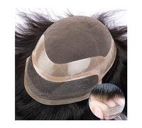 Peluca que cubre la calvicie para hombres Toupee for hombres Mono Top & NPU Perimeter and Lace Front Mens Toupee 6 "Unidad de sistema de cabello humano Línea de cabello natural # 1B Transpirable for h