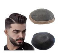 Peluca Que Cubre la Calvicie Para Hombres Tupé fino for hombres Mono superior y revestimiento de poliéster alrededor de la pieza for el cabello for hombres Sistema de cabello humano de 6 "Prótesis de