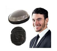 Peluca Que Cubre la Calvicie Para Hombres Tupé for hombre Mono fino duradero con perímetro de revestimiento de polietileno de 1 "Prótesis de cabello for hombres # 1B Piezas de cabello humano de densid