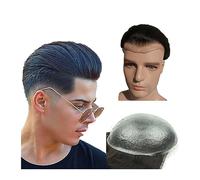 Peluca Que Cubre la Calvicie Para Hombres Tupé for hombres 0.04 mm Piel ultra delgada PU Base Postizo 8x10 pulgadas Prótesis de cabello humano masculino # 1 Jet Black 110% Sistema de reemplazo de pelu