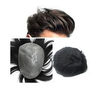Peluca que cubre la calvicie para hombres Tupé for hombres, 4 mm-6 mm Piel de PU Cuero cabelludo biológico Cabello humano for hombres Tupé, Cabello Remy indio negro natural Cabello recto for hombres R