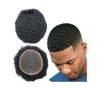 Peluca Que Cubre la Calvicie Para Hombres Tupé for hombres Afro Kinky Curly Hair Pieces 8 "x10" Unidades de reemplazo de cabello humano de encaje completo 6 "Sistema de cabello negro natural 8 mm Wave