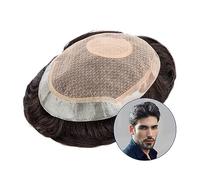 Peluca que cubre la calvicie para hombres Tupé for hombres, Base de seda duradera y encaje transpirable de PU, peluca masculina atada a mano, sistema de reemplazo de cabello humano ondulado, prótesis