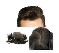 Peluca que cubre la calvicie para hombres Tupé for hombres Marrón oscuro 2# Pieza de cabello humano 8 × 10 "Frente de encaje con base de piel de PU Tupé for hombres Línea de cabello natural Cabello t