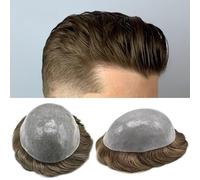 Peluca que cubre la calvicie para hombres Tupé for hombres Prótesis de cabello masculino Piel suave y delgada PU V-loop Hombres Tupé Ligero ondulado Cabello humano real Postizos for hombres Transpirab