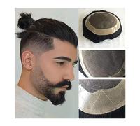 Peluca que cubre la calvicie Pelucas de cabello humano real for hombres Centro mono fino y NPU alrededor de la base Tupé for hombres Unidad de prótesis capilar masculina # 1B Off Black Hair Toupee for