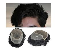Peluca que cubre la calvicie Prótesis ondulada de peluquín for hombre, encaje suizo y Base de PU, peluca for hombre, sistemas de reemplazo de cabello humano, postizos negros transpirables de 6" Peluq