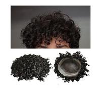 Peluca que cubre la calvicie Tupé afro for hombres Postizo rizado profundo Mono fino y NPU alrededor de la base Prótesis for hombres Sistemas de cabello humano natural Peluquín(8mm Wave 1B-110%,7x10)