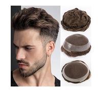 Peluca que cubre la calvicie Tupé de hombre transpirable Piezas de cabello humano indio Cordón suizo y PU alrededor de prótesis Peluca masculina Sistema de reemplazo de cabello de onda de doble nudo P