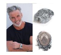 Peluca que cubre la calvicie Tupé for hombres de cabello humano 8 "x10" Mono duradero con base de PU Tupé for hombres # 1B Negro con color gris Frente de encaje Sistema de reemplazo de cabello for hom