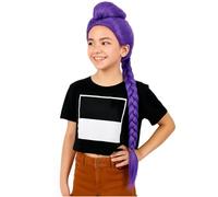 Peluca R-umi Pop Para Niña, Peluca Larga Morada Cosplay Infantil, Trenzada De Demonio Niños, Para Estilo De Protección Salón Uso Cotidiano Poses Dinámicas Niños Y Niñas