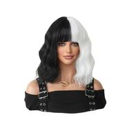 Peluca Rastas Pelucas de 35cm/13,7 pulgadas para mujer, peluca Bob ondulada ombré con flequillo, pelo sintético de longitud media, pelucas blancas y negras con ondas de agua Pelucas y accesorios