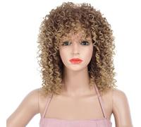 Peluca Rastas Pelucas rizadas Peluca rizada afro rizada sintética hasta los hombros con flequillo 2 tonos Rubio Color marrón mezclado Pelucas y accesorios