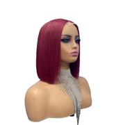 Peluca recta corta Bob de la parte media 2x6 HD Lace Front Wear and Go sin pegamento pelucas de pelo humano para mujeres negras 300 densidad agrega volumen al cabello (rojo vino, 12 pulgadas)
