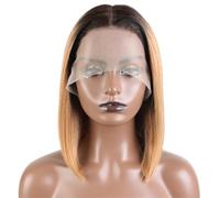 Peluca recta corta de Bob de 10 pulgadas, pelucas delanteras del cordón 13x4x1 for la densidad del cabello humano 150 de las mujeres Wiglets(Ombre Blonde)