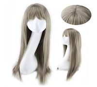 Peluca recta larga sintética barata GJBXP con flequillo cuero cabelludo simulado Harajuku Lolita pelo azul gris Cosplay pelucas para mujer gris rubio