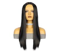 Peluca recta V/U para mujeres negras, sin pegamento, extensiones de cabello con clip, suave natural, 150 densidades agrega volumen al cabello (Black-U-Part)