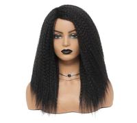 Peluca recta Yaki for mujeres negras, pelucas sintéticas sin pegamento, Color negro Natural Wiglets(16inch)