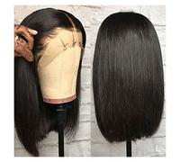 Peluca Resaltar BOB WIG Cierre de encaje recto Pelucas for el cabello humano BOB OMBRE Peluca de pelo Peluca trasera Brasileño Remy Lace Wig for mujeres 150% Densidad Extensiones cabello (Size : Blac