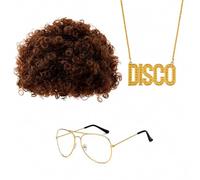 Peluca Rizada Africana De 1 Pieza Para Hombre, 1 Par De Anteojos De Moda Y 1 Collar Con Signo De Dólar, Accesorios Para Disfraces De Bola De Discoteca.