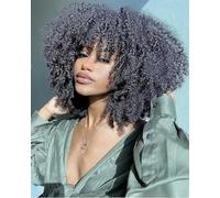 Peluca Rizada Africana Humana Bang Para Mujeres Sin Encaje y Sin Pegamento - 180% De Densidad, Rizada Pequeña Para Mujeres Negras, 16 Pulgadas