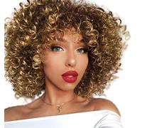 Peluca rizada afro Peluca rizada corta con flequillo para Cosplay Navidad Halloween Pelucas de disfraces Negro Oro