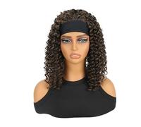 Peluca rizada con diadema de 30 cm, color gris oscuro, for mujer, corta, sin pegamento, sin encaje, media melena, color plateado oscuro(Brown)