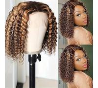 Peluca rizada con frontal de encaje y mechas, cabello humano, densidad 150, ondas de agua, for mujer, P4/27(12inch)