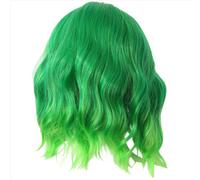 Peluca rizada con raya al medio y degradado verde fluorescente para mujer, peluca de pelo corto y rizado para actuaciones en mascaradas.