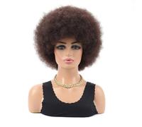 Peluca Rizada Corta De Los Años 70, Pelucas Sintéticas Sin Pegamento De 8 Pulgadas Con Flequillo, Hinchable Y Esponjosa For Mujeres Todos Los Días Suave y Natural(Dark Brown)