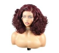 Peluca rizada elástica de 250 densidades, doble dibujo, pelo humano, 13 x 4, frente de encaje HD, onda del cuerpo suelta, pelucas sin pegamento, 40 cm agrega volumen al cabello (rojo vino)