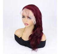 Peluca rizada encaje 13x4, peluca onda húmeda y profunda, cabello humano rizado 22 pulgadas largo, peluca sin pegamento, con pelo bebé, adecuada for que las mujeres la usen en reuniones diarias.(Wine