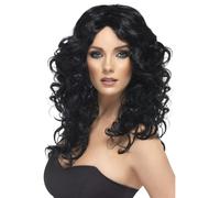 Peluca Rizada Larga Negra Glamour Dama Cabello Ondulado Accesorio De Disfraz