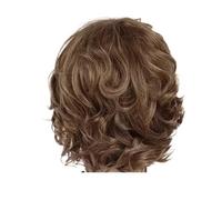Peluca rizada marrón con flequillo for mujer, pelucas cortas sintéticas, peinado ingenioso, pelo bonito for, fiesta de Cosplay diaria, 1 ud(826)