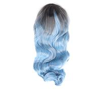 Peluca rizada ondulada azul degradado Pelo largo sintético resistente al calor Tamaño ajustable para cosplay Fiestas de Halloween Vida diaria Elegante Hermoso Exquisito Cabello