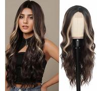 Peluca Rizada Ondulada Sintética, Peluca Mixta Ombré, Pelucas De Longitud Media Para Mujeres, Peluca Ondulada De Pelo Sintético De Parte Media Para Uso Diario En Fiestas C,66CM