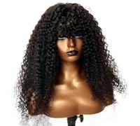 Peluca rizada rizada larga y suave sin pegamento con flequillo for mujeres, pelo de fibra de alta temperatura preplucked(22 inch)